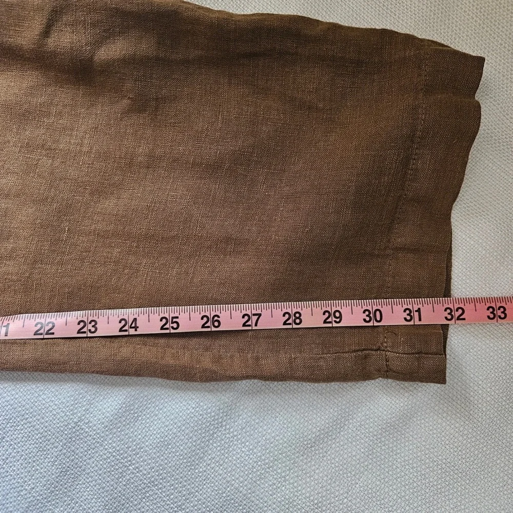 Zara Women Linen Pants M Brown Wide Leg‎ Elastic Waist Drawstring Sustainable